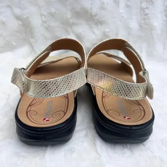 Gold Metallic Two Strap Comfort Sandals Revere Como Orthopedic Walking Shoe - Picture 5 of 6
